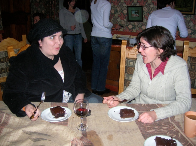 The Look Lizzy (landlord and dear friend) and I Exchanged at My Birthday Dinner at First Bite of Homemade Chocolate Cake